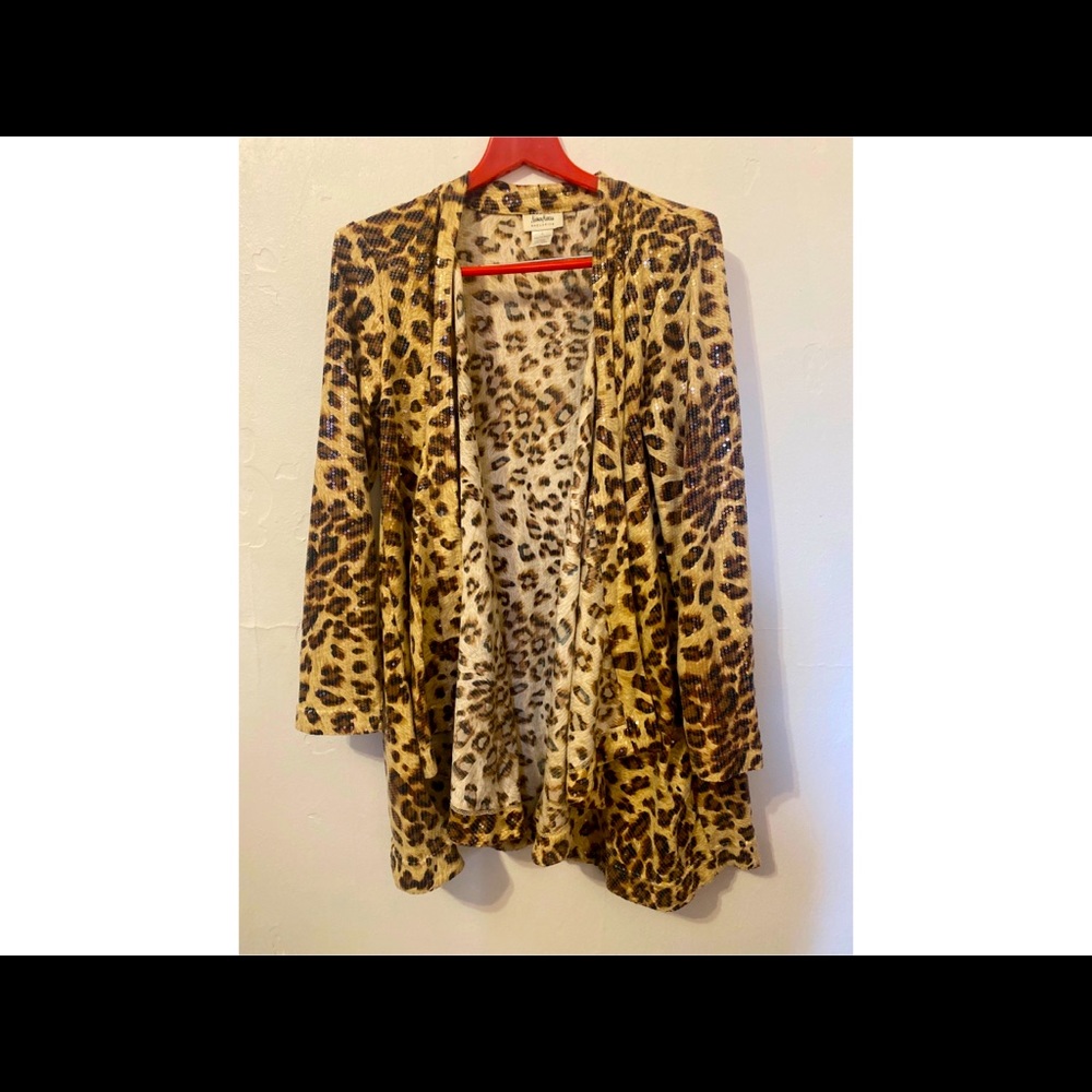 Neiman Marcus Sequined Leopard Print Open Cardigan